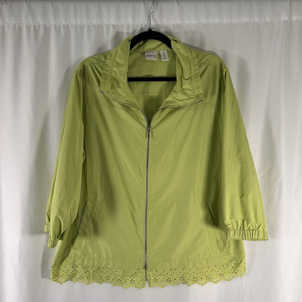 Zenergy by CHico's Jacket Women's XL Green Full Zip Windbreaker Floral